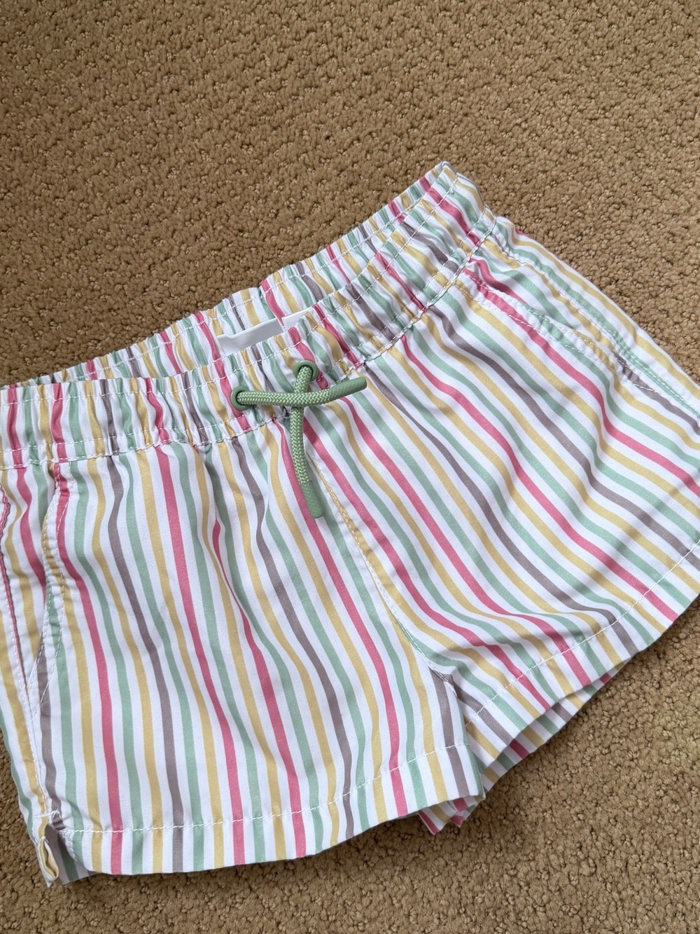 Zara Kids Multicolor Pastel Striped Swim Trunks with Green Drawstring